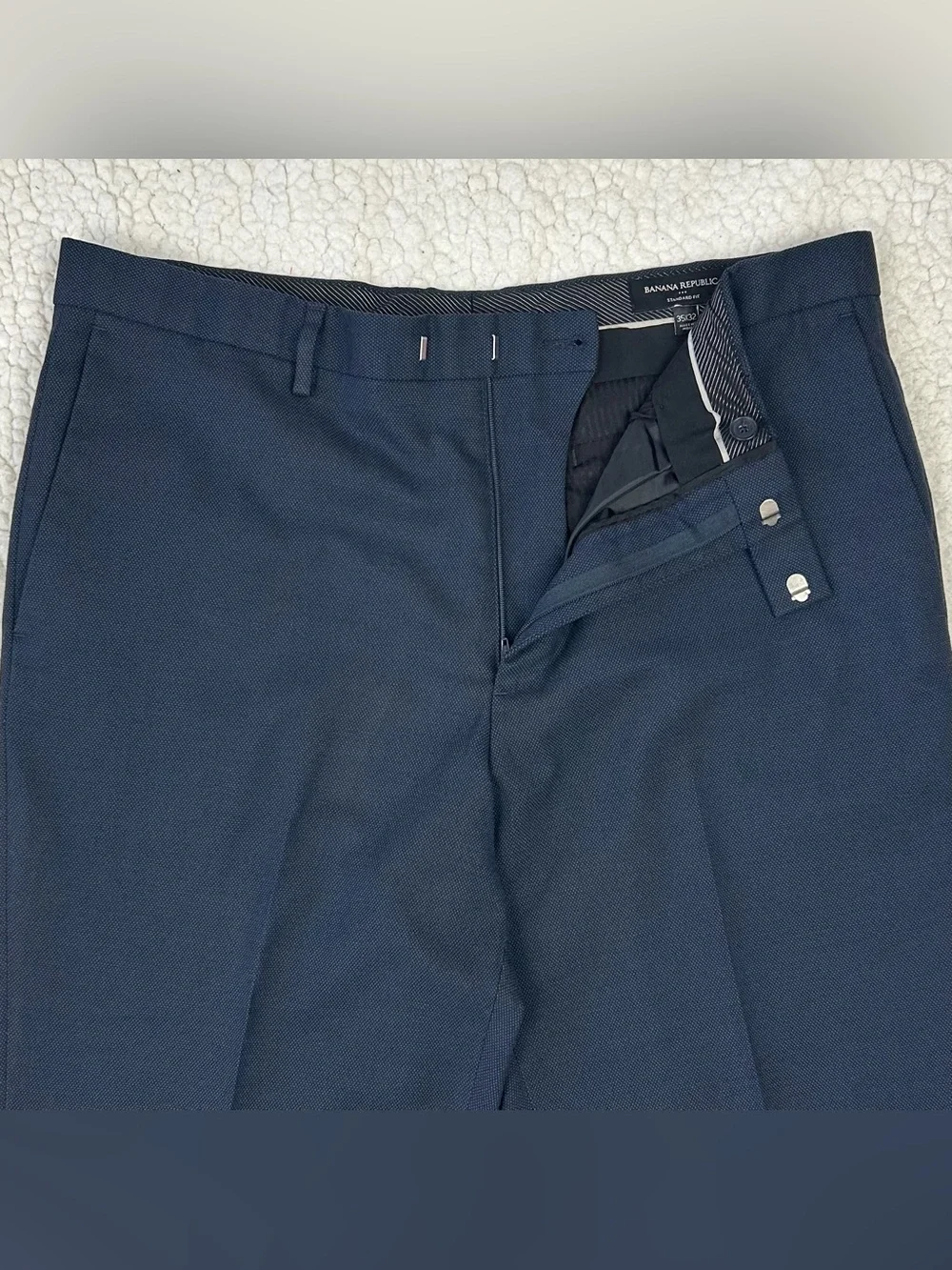 Banana Republic Standard Fit Dress Pants Men's 35W Blue Lined Flat Front